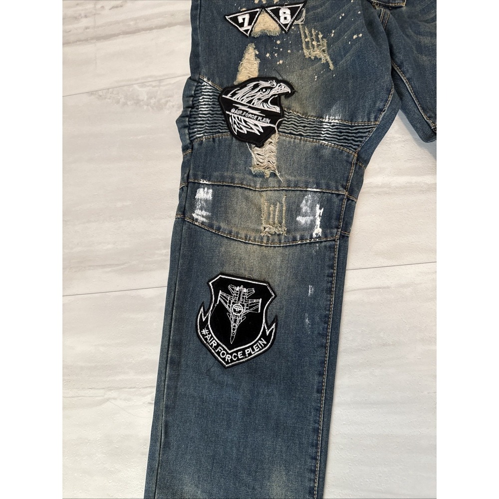 Sosoo Jeans Mens 38x30 Blue Denim Stretch Embroidered Logo Straight Streetwear - Picture 3 of 12